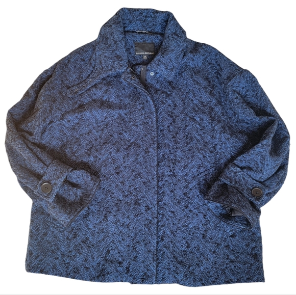 Banana Republic Women's Oversized Balmacaan Jacket Stand Collar Blue Bla… - Picture 8 of 17